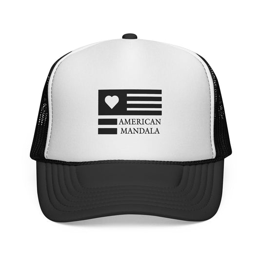 American Mandala Trucker Cap — Patriotic Heart Flag Mesh Hat