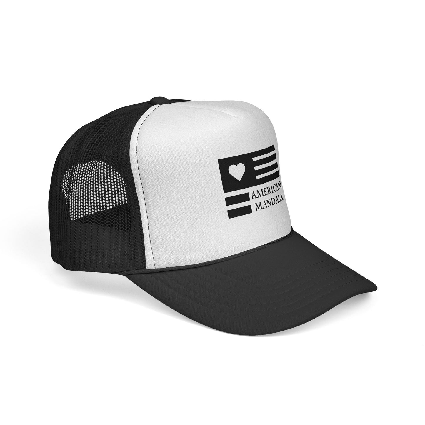 American Mandala Trucker Cap — Patriotic Heart Flag Mesh Hat