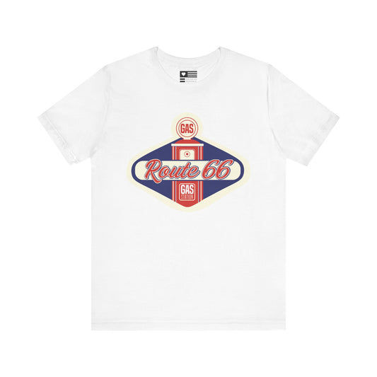 Retro Route 66 Gas Station Tee - Vintage Road Trip Apparel
