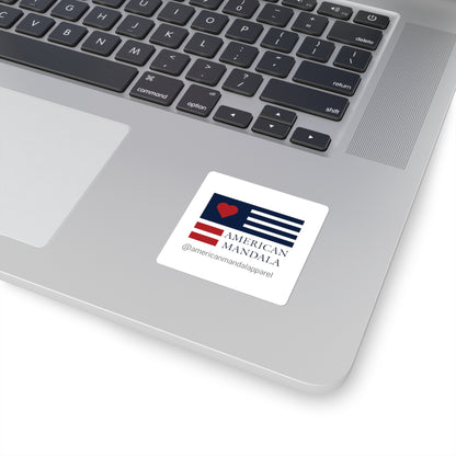 American Mandala Square Sticker — Patriotic Heart Flag Logo Sticker